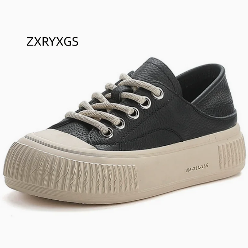 ZXRYXGS Top Layer Cowhide Sneakers Women Shoes High Top Trend Boots 2026 New Spring Lace-up Flat Sneaker Casual Shoes Soft Sole