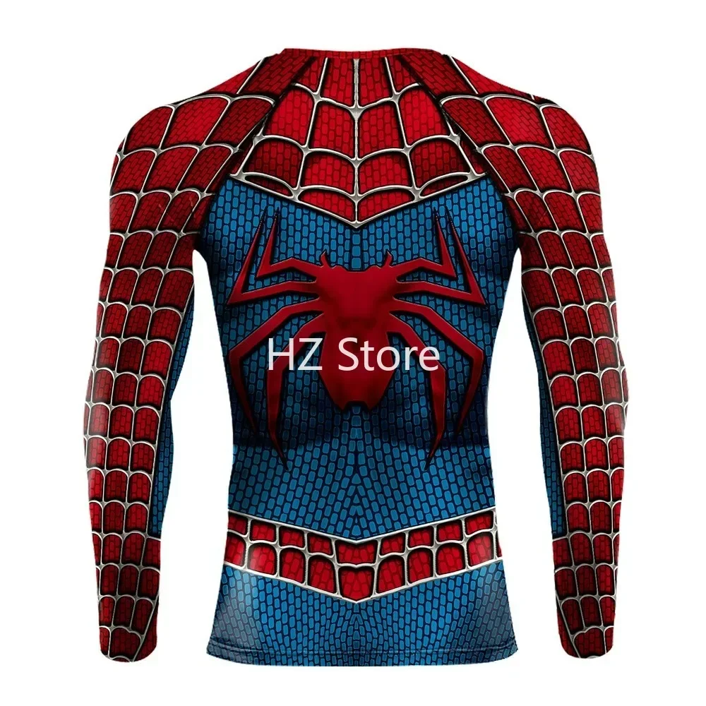 Marvel Super Hero Spider-Man Cos Suit Sports Fitness Suit T-shirt Quick Dried Round Neck Long Sleeve Tight Fit Halloween Cos