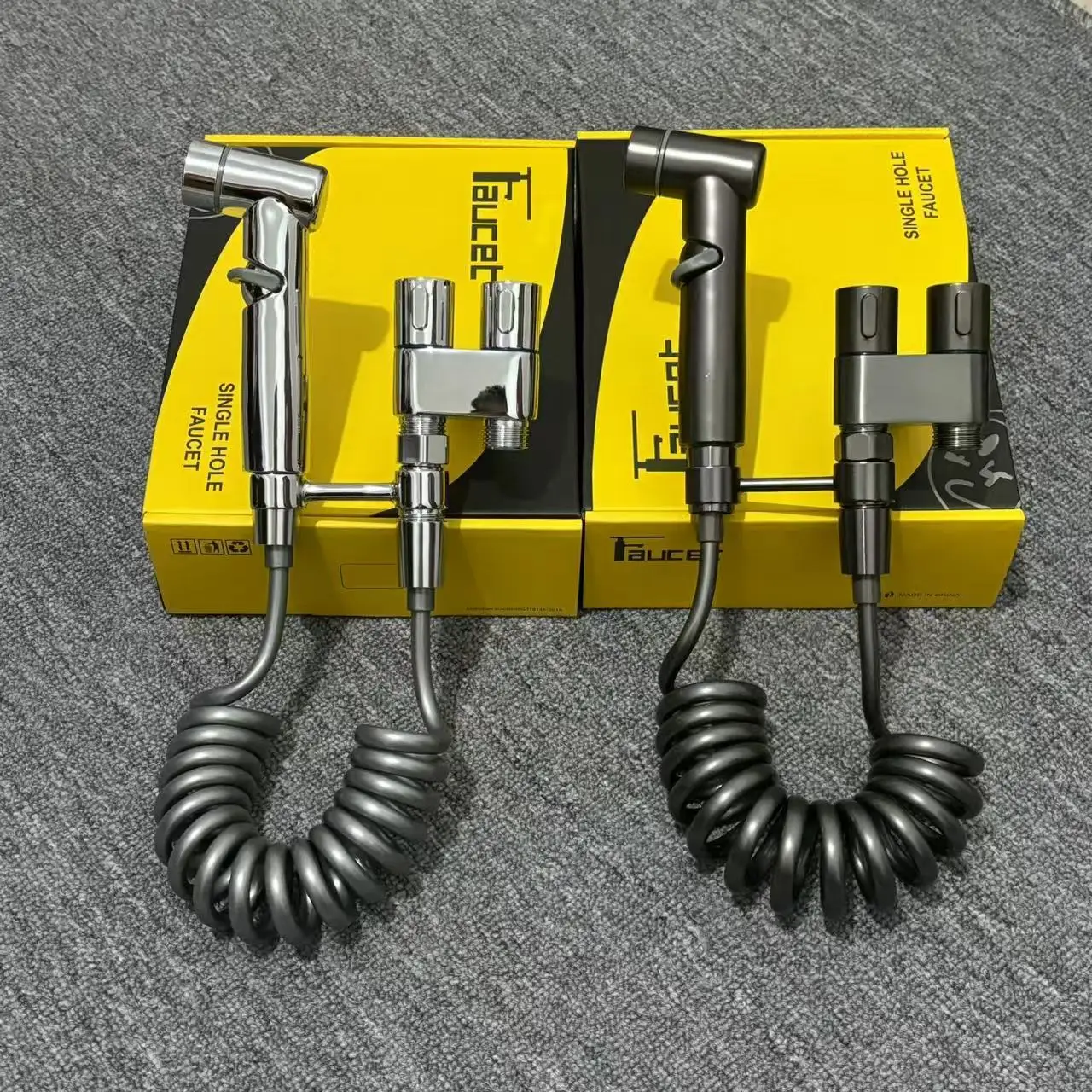 Stainless steel household toilet spray gun one in two out toilet significant other toilet triangle valve booster nozzle flusher