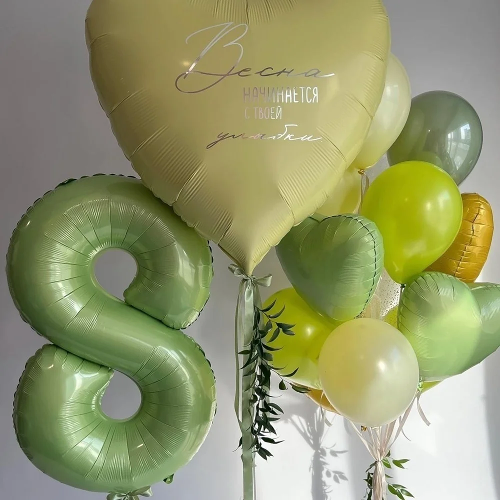 32/40inch Vintage Green Number Balloon With Retro Green Balloons Set for Happy Birthday Party Decorations Baby Shower Supply