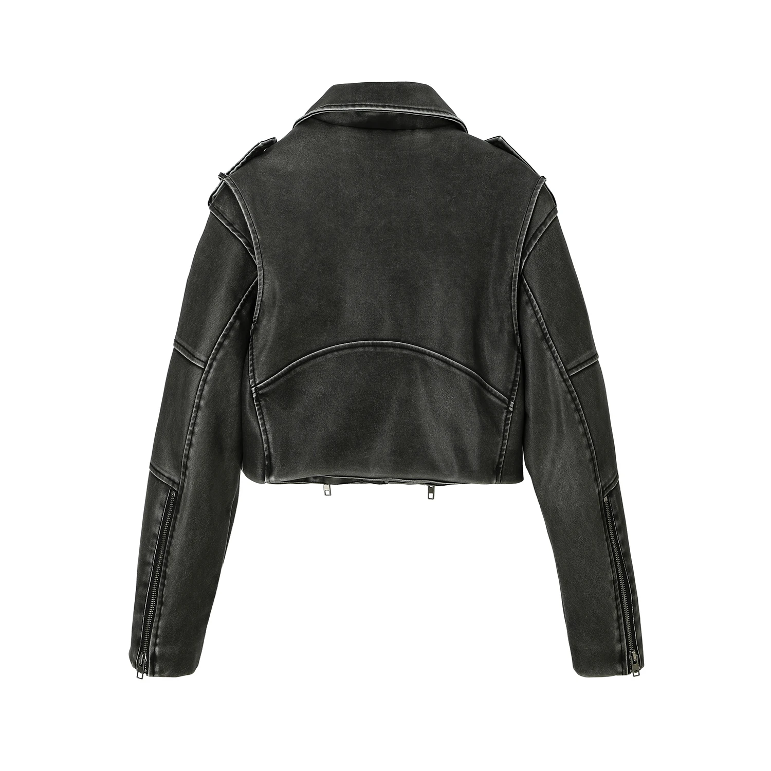 سترة نسائية سوداء لراكبي الدراجات النارية من جلد البولي يوريثان، سترة قصيرة عتيقة للدراجات النارية مع سحابات، أزياء الشارع الحضرية