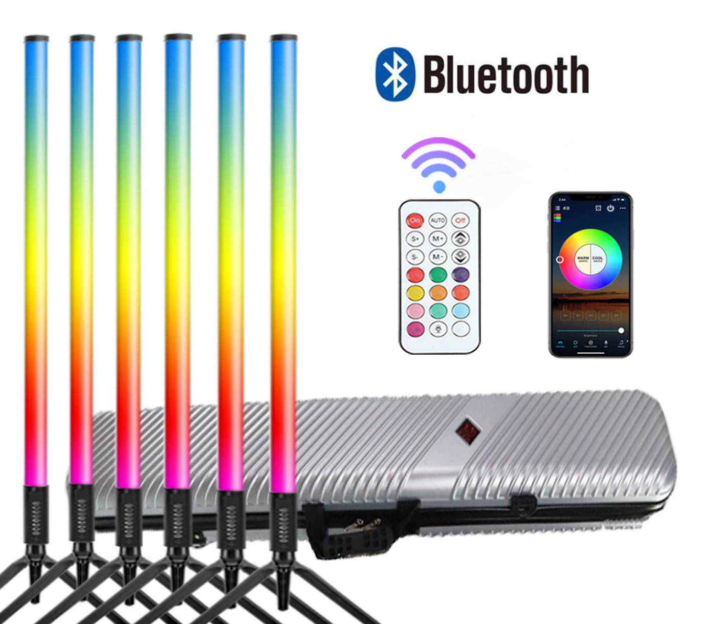 

6Pack Smart Bluetooth Synkitt App Alexa Rechargeable Battery 4800mAh T10 Rgb Led Tube Light Colorful Change Studio Video Light