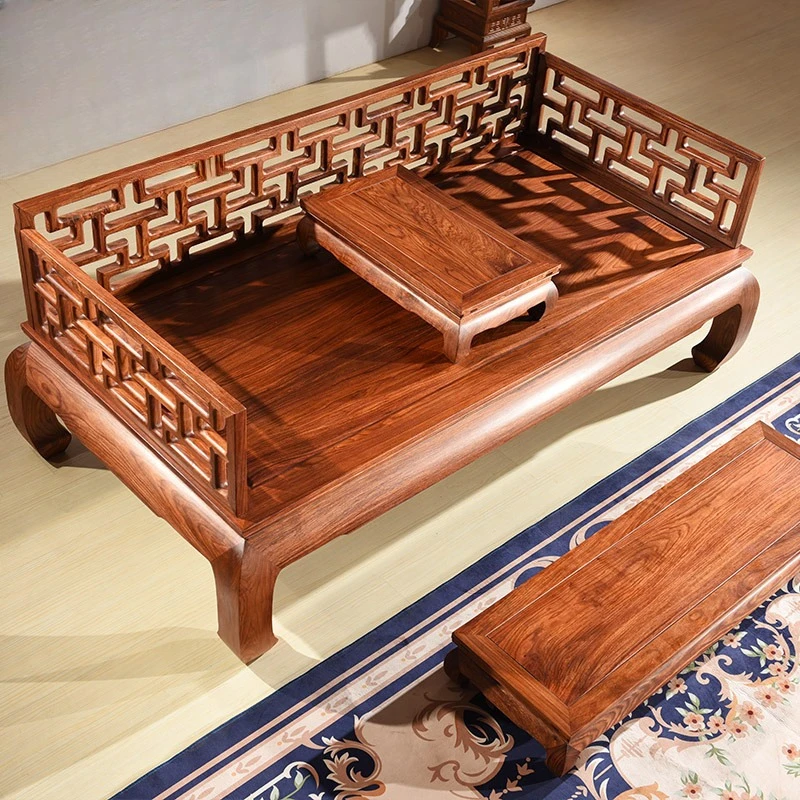 rosewood, swastika Arhat bed, curved ruler Arhat bed, mahogany classical furniture