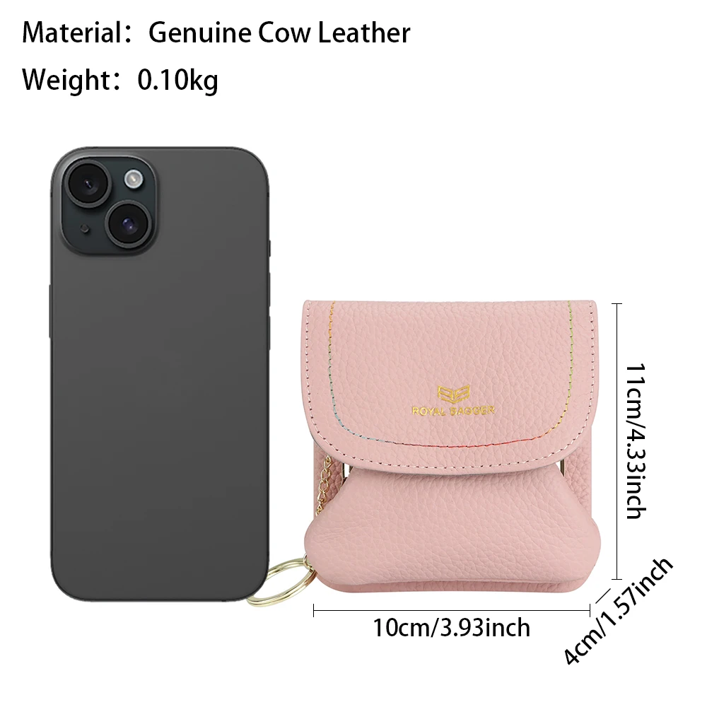 Royal Bagger Monedero con bloqueo RFID y tarjetero para mujer - Kiss Lock Bolsa de almacenamiento de cuero genuino 2644