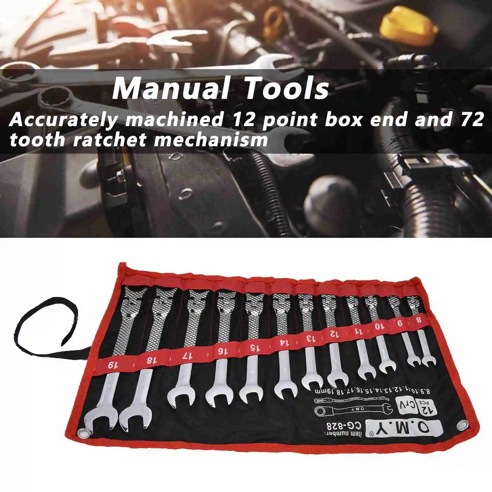 Ratchet Wrench Set Kit Metric Combination Chrome Vanadium Steel 8‑19mm with Storage Bag Ratchet Wrench Kit Manual Tools