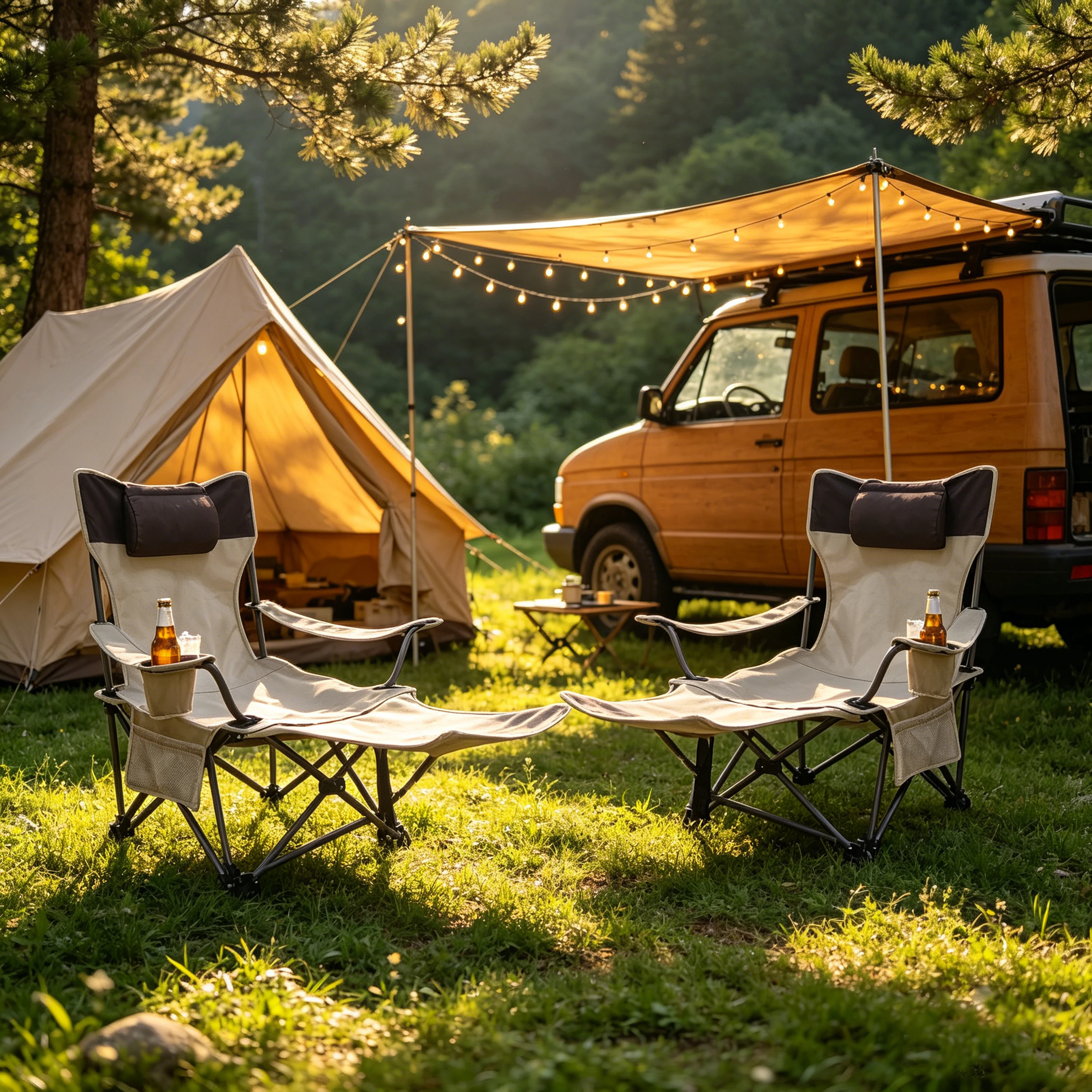 2脚セット アウトドアキャンプチェア、3段階調整可能なリクラ - Outdoor Camping Lounge Chairs のレビューと価格