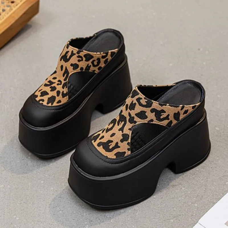 2026 Fashion High Brand 11CM Women Genuine Leather Luxury Summer Pumps Chunky Heels ROME Platform Wedge Shoes Mary Jane Slippers