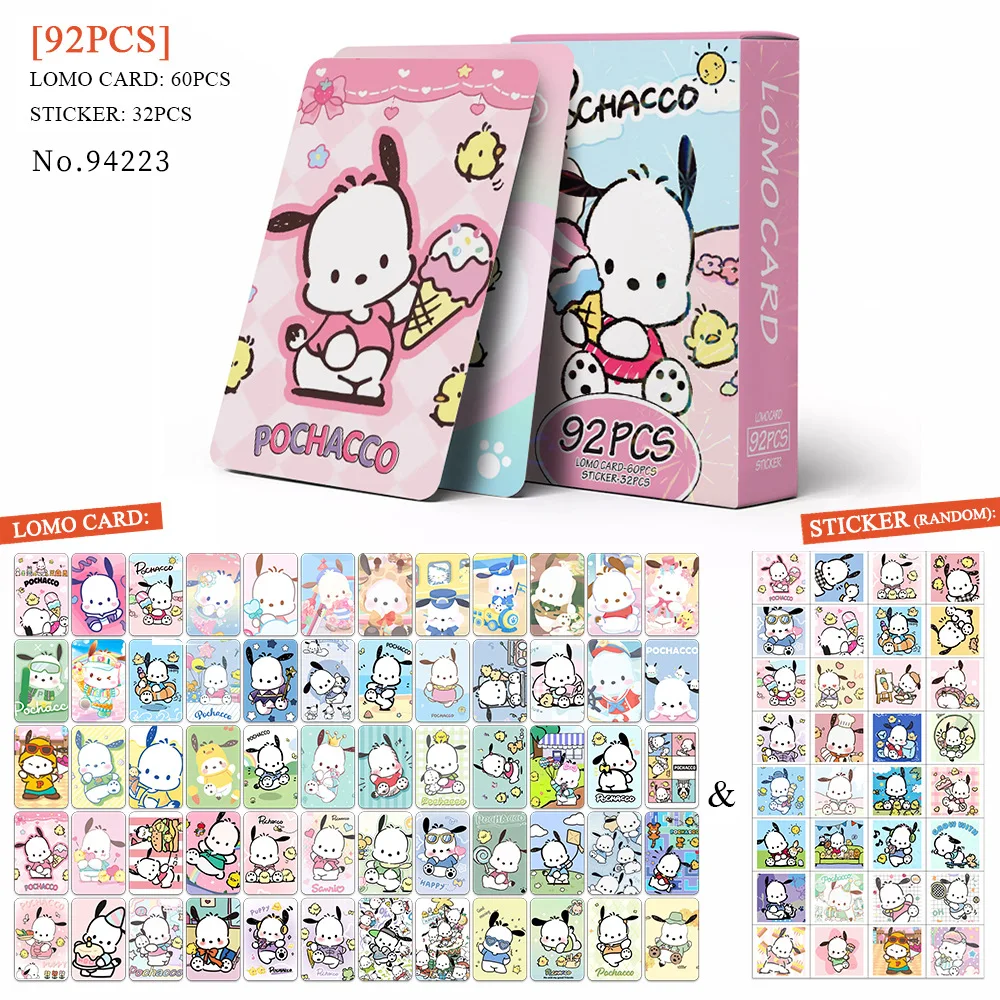 92Pcs/Set Sanrio Series Pochacco Lomo Cards Kawaii Bookmarks And Stickers Pochacco HD Printed Photocards Collection Gifts