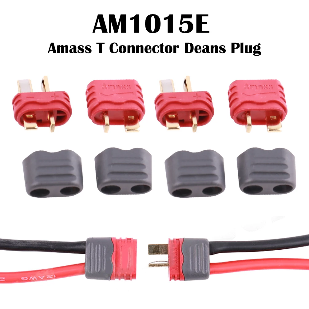 Amass AM1015E Anti-slip T Plug Connector 40A 12AWG 10CM Male Female Plug for RC Drone Quadcopter Lipo Battery Connection