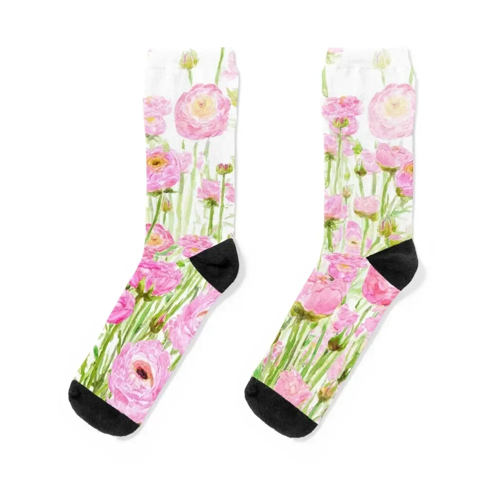 pink ranunculus buttercup field Socks kids man anti-slip Socks Men Women's