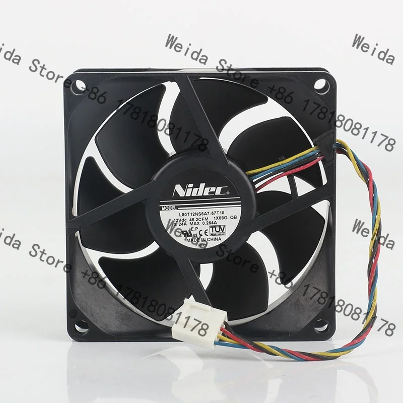NIDEC 8 cm 8CM 4-pin intelligent temperature-controlled 80X80X25MM cooling fan L80T12NS6A7-57T10