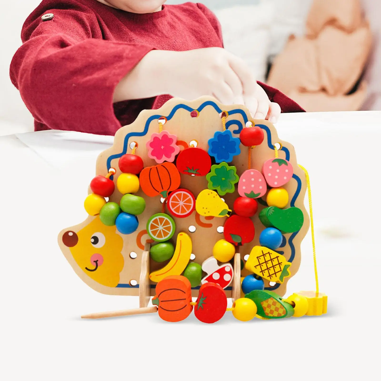 Preschool Activities Stringing Toys, Wooden Stringing Beads Building Blocks, Lacing Threading Toys for 2 3 4 Age Gifts