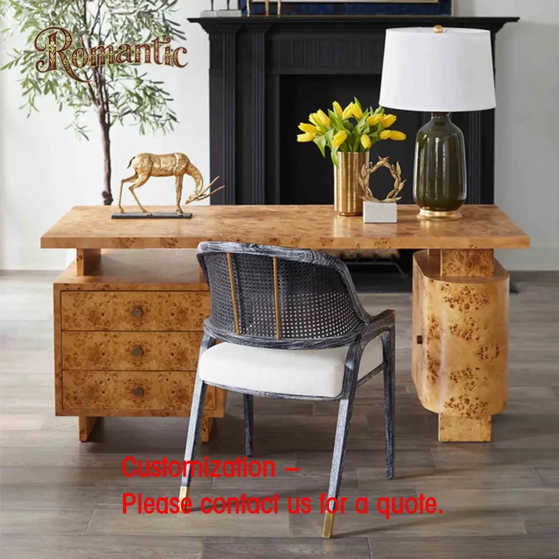 custom.American Designer Style Burr Wood Desk Luxury Fashion Modern Home Study Office Desk Executive Office Desk