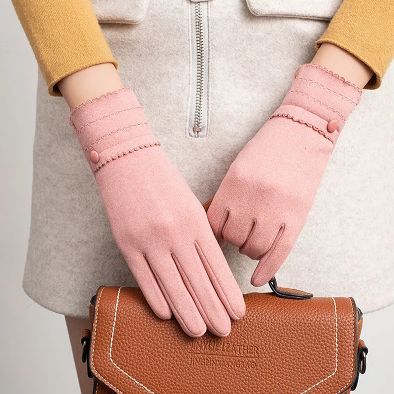 الخريف الشتاء النساء رقيقة الصوف لا تنفخ الدفء شاشة تعمل باللمس في الهواء الطلق ركوب الدراجات محرك يندبروف قفازات مرنة أنيقة