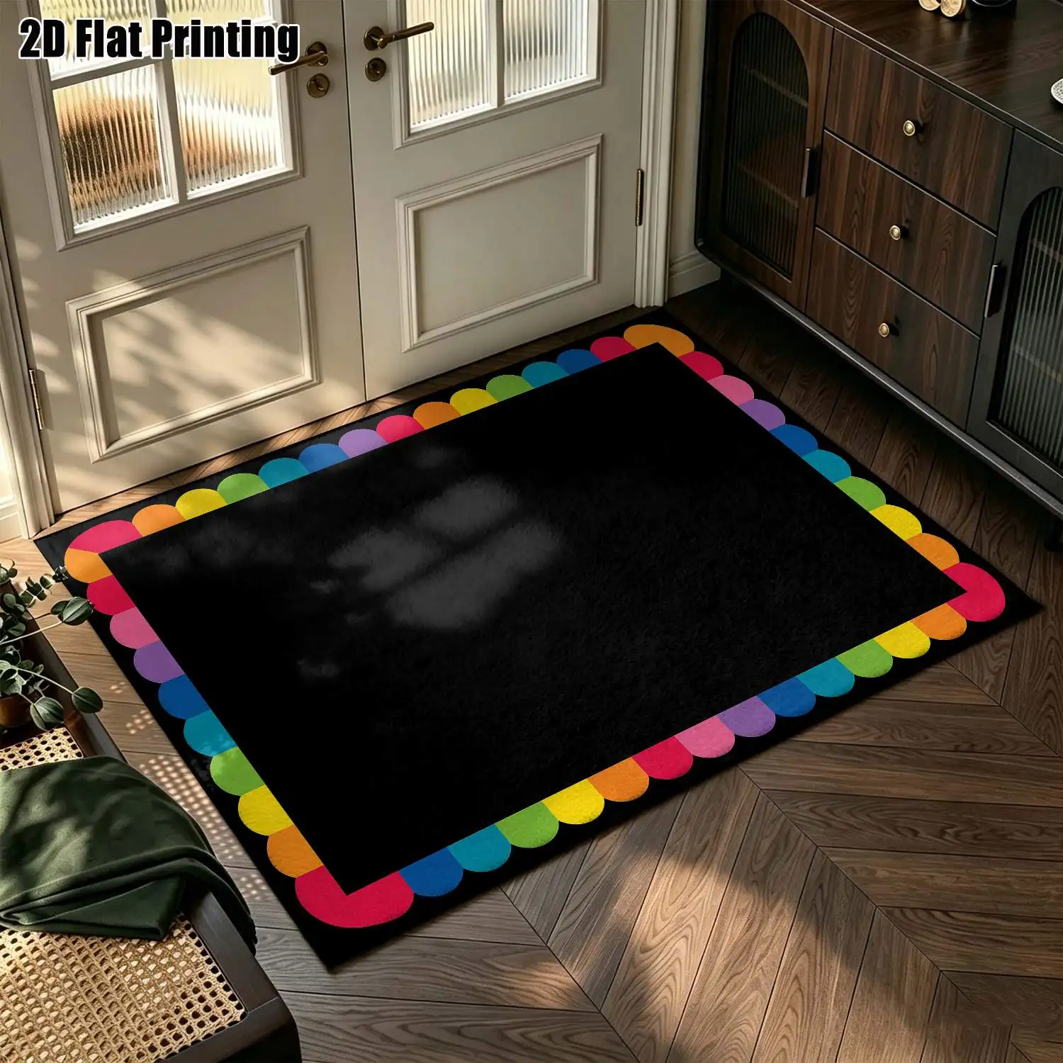 1Pc 2D Printed Colorful Geometric Border Nordic/Instagram Style Modern Minimalist European Home Decor Carpet, Multi-Size, Machine Washable, for Entrance, Dining, Foyer, Living Room, Bedroom