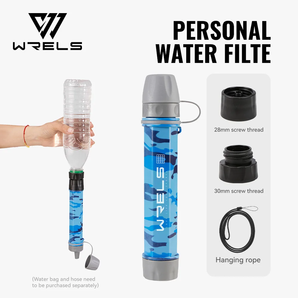 WRELS Outdoor Mini Camping- und Wander-Wasserfilterstrohhalm aus Kohlefaser mit Wasserbeutel für Überlebens- oder Notfallausrüstung