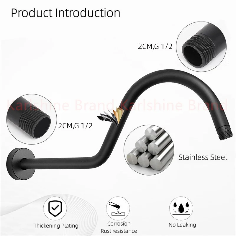 Imagem -04 - Shaped Shower Arm Extension Tube Wall Mounted Showers Extender Fixed Rod Pipe Chrome e Mattle Black Acessórios do Banheiro s