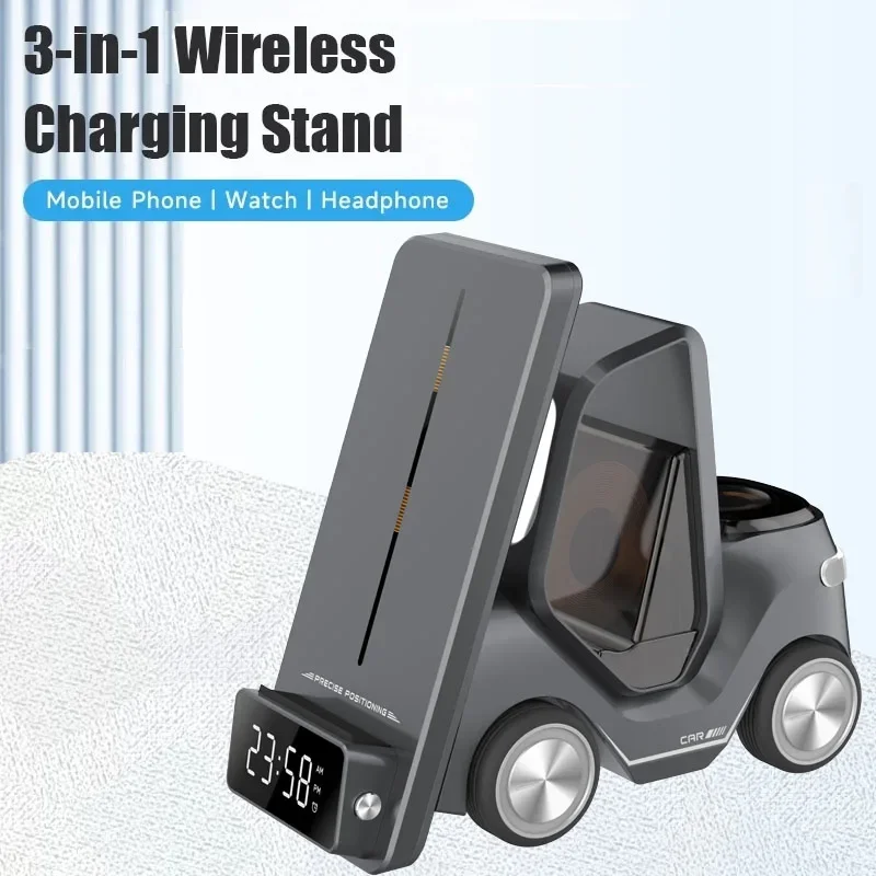 5 في 1 شاحنة شاحن لاسلكي حامل ساعة تنبيه آيفون 16 15 14 13 12 11 برو ماكس iWatch 2-8 SE Airpods محطة شحن سريع