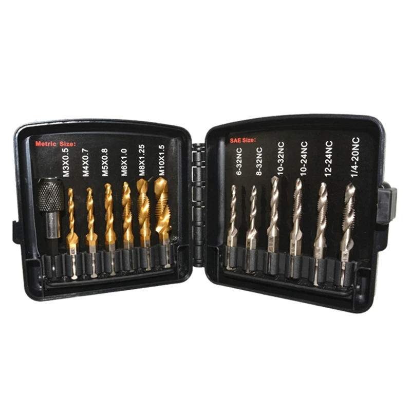 

13 Pieces Of Metric Titanium-&SAE Diamond Hexagonal Handle Composite Tap Boxed Countersinking Tool