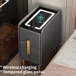 Ultra Narrow Smart Bedside Table  Wireless Charging Creative Multi-Functional 3-tone LED Light Home Night Stands for Bedroom