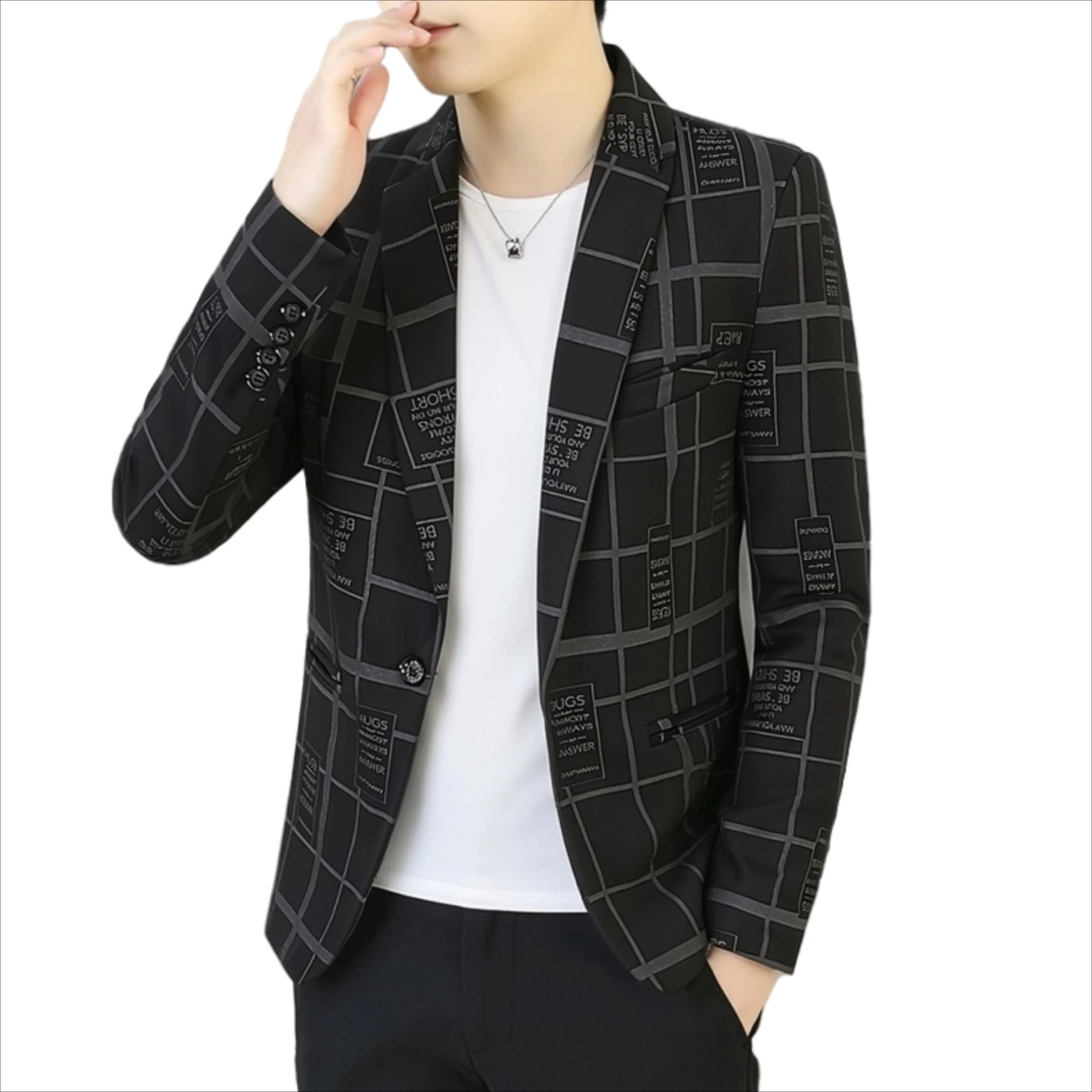 Men's Thin Suit Jacket Spring Summer Fashion Personalized Plaid One Button Formal Gentleman Top Urban Business Office Banquet
