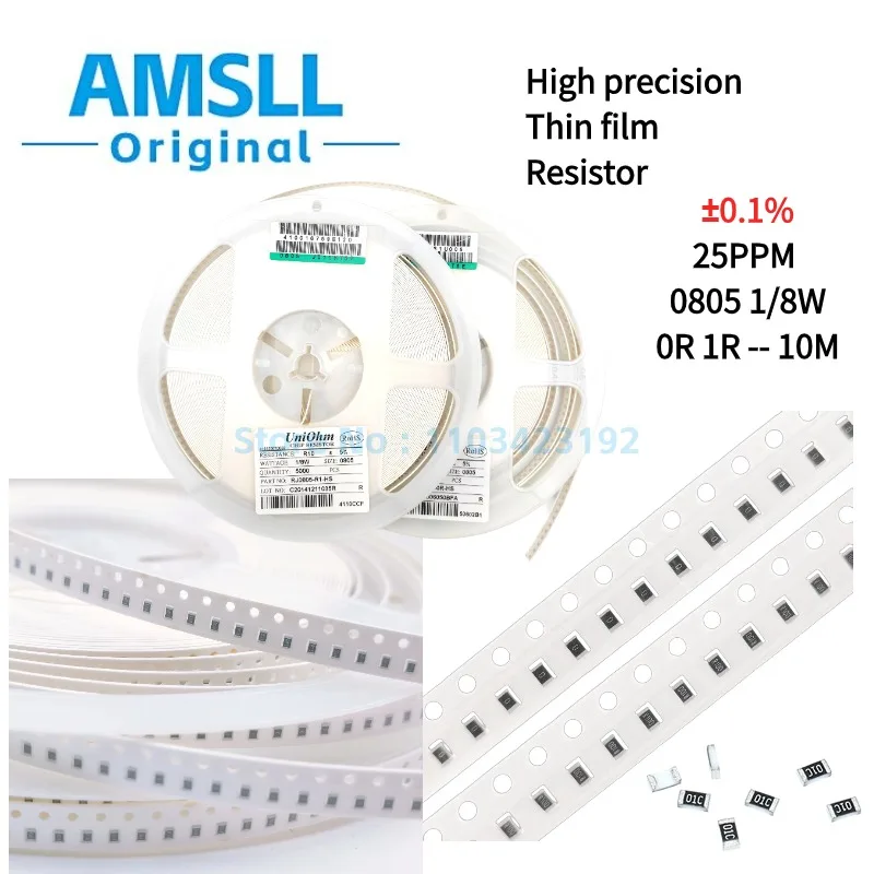 

100pcs 0805 (2012)1.6x0.8mm High precision Thin film Resistor 3.3R 3.6R 3.9R 4.3R 4.7R 5.1R 5.6R 6.2R 6.8R 7.5R 8.2R 9.1R Ω 0.1%