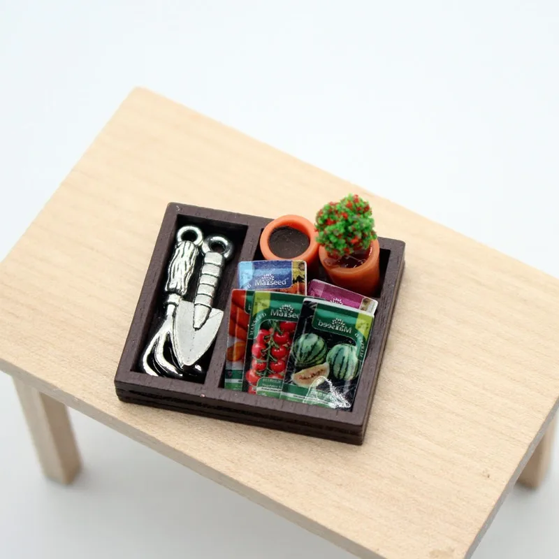 Dollhouse Gardening Wooden Box Shovel Potted Plant Seeds Mini Model Garden Scene Accessories
