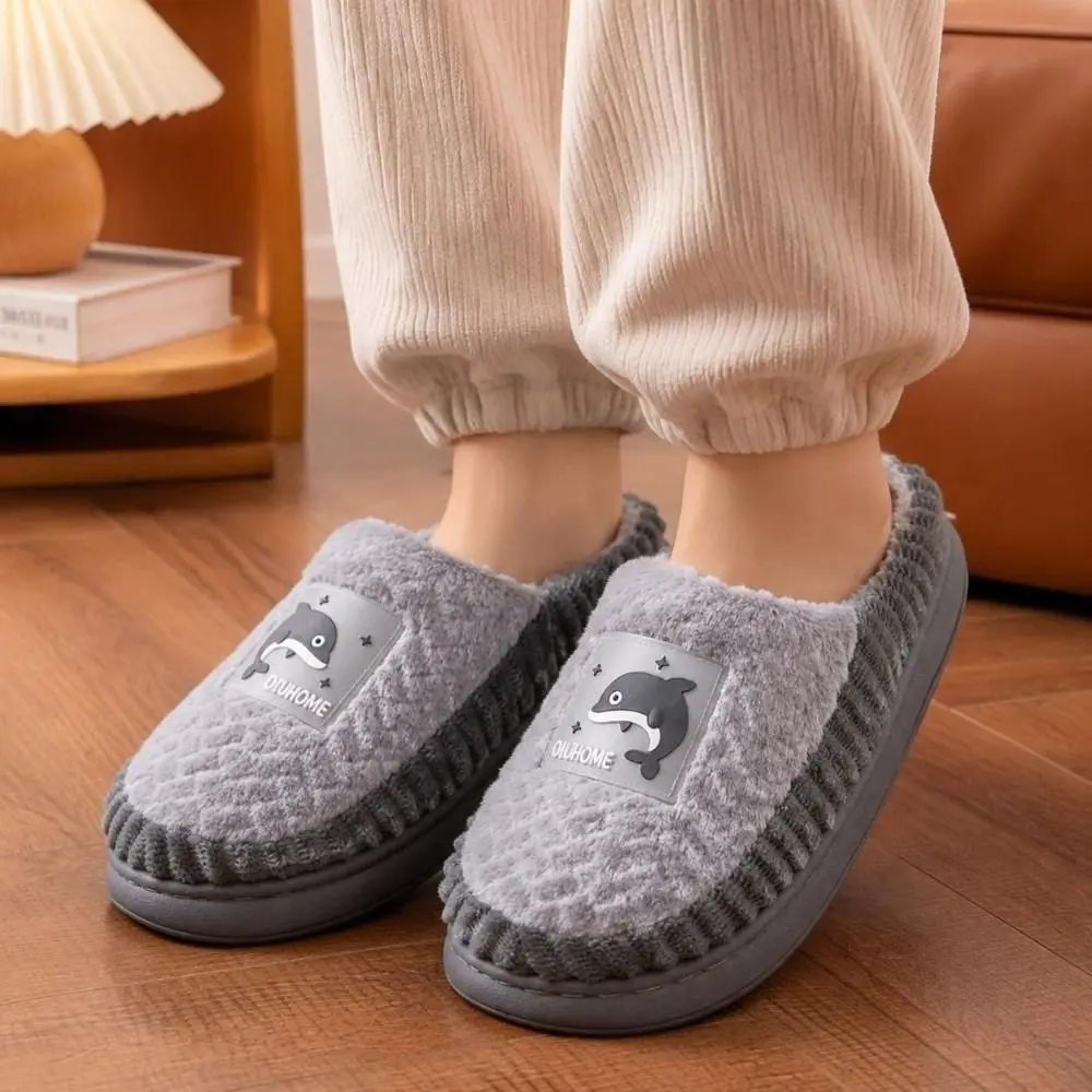 1 Pair Fabric Casual House Slippers Non-Slip Warm Lining Cartoon Slippers Thick Sole Warm Indoor Slippers Home Wear