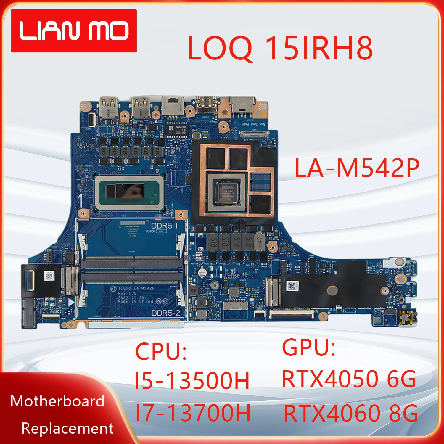 LA-M542P is Suitable For Lenovo LOQ 15IRH8 Laptop Motherboard CPU:I5-13500H I7-13700H RTX40506G RTX40608G 5B21L27496 5B21L28174