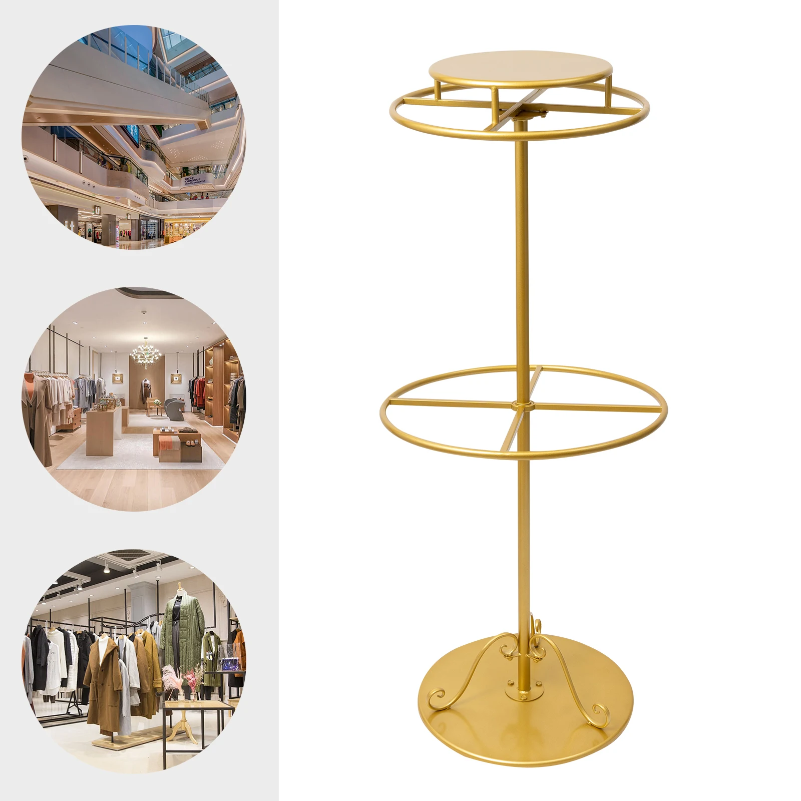 

2-tier Gold Clothing Rack,Carbon Steel Floor-Standing Circular Rotatable Rack Stand 60*140cm for Retail Stores,Gift Stores