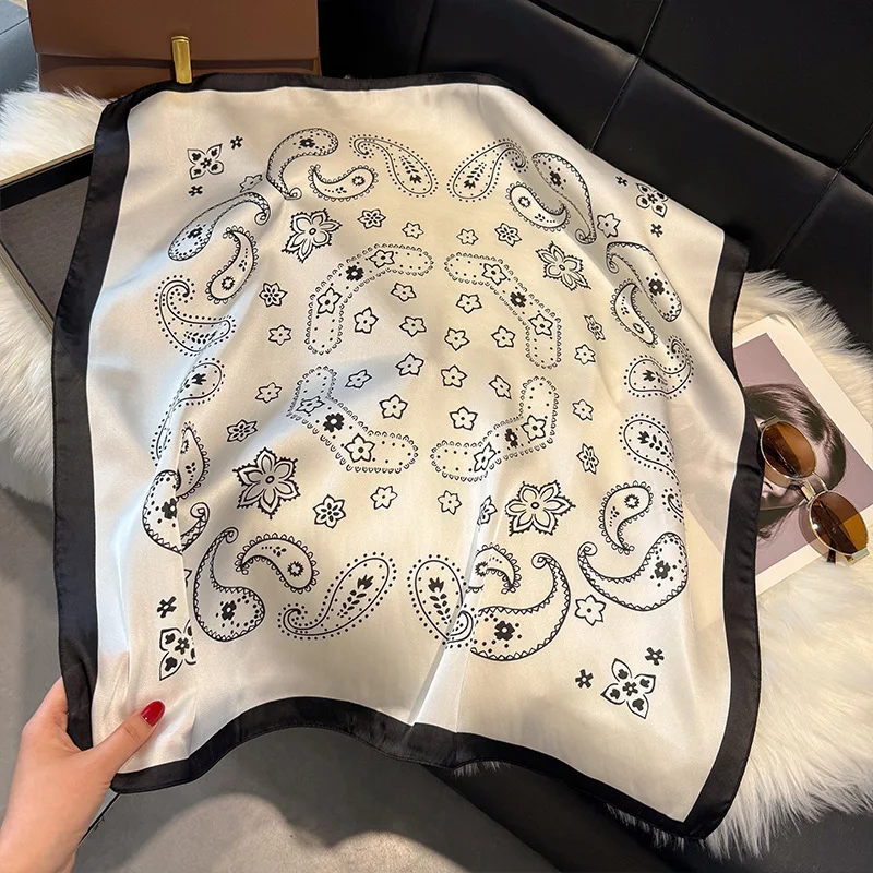 

European and American style square scarf, 70cm faux silk, vintage print, artistic headband, inner layering decoration scarf