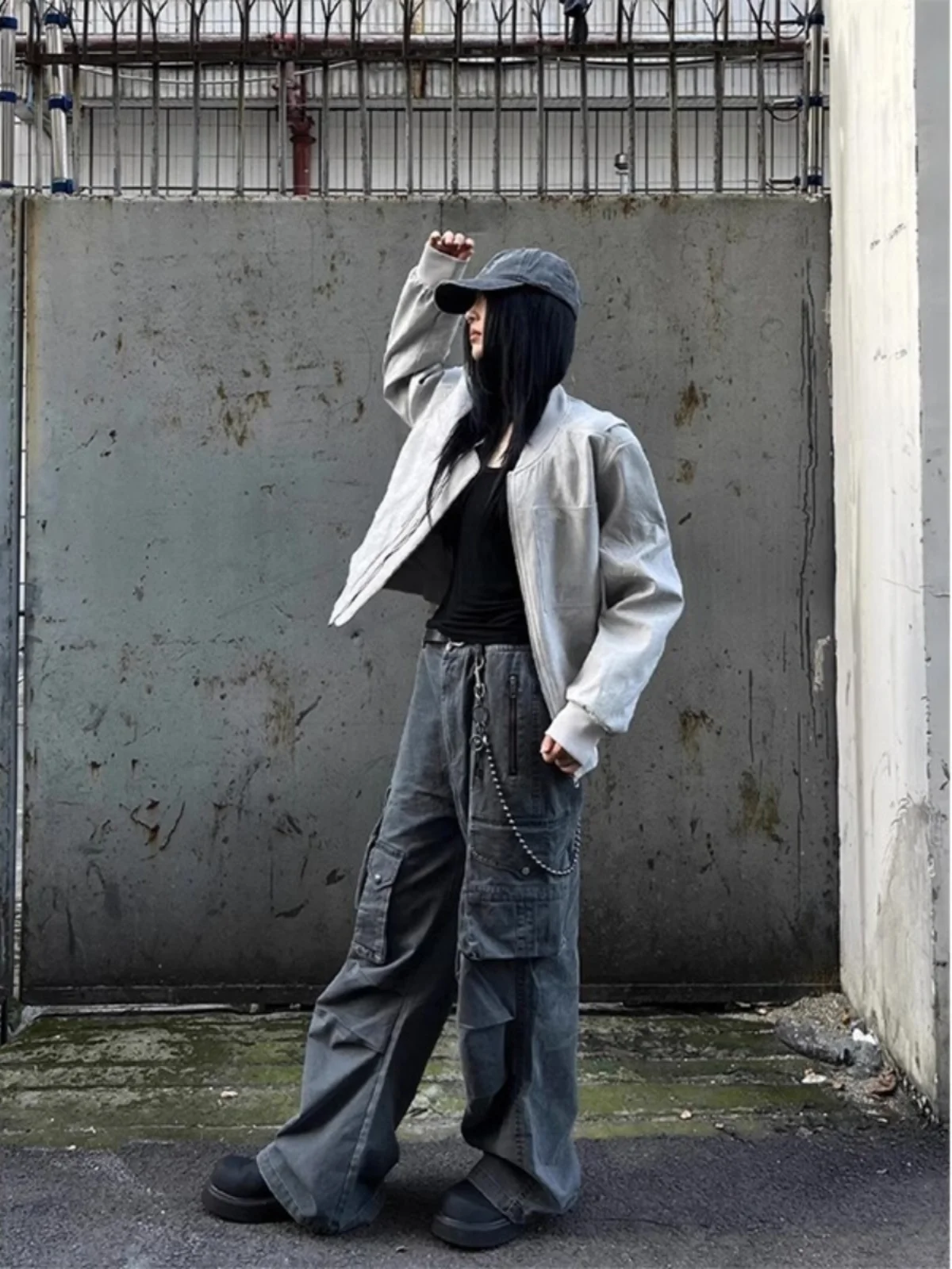 

Retro ey Jaet Men's Spring Autumn ort Baseball Sle Pilot Coat Heavyweight Workwear Polyester Fiber Zipper Closure Lon...