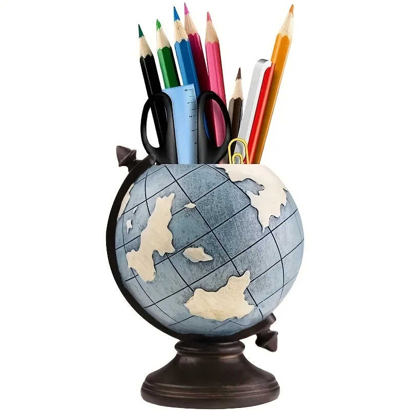 

1pc Creative World Map Pen Holder - European Style Desk Organizer with Adjustable Rotation, Lightweight ABS Material