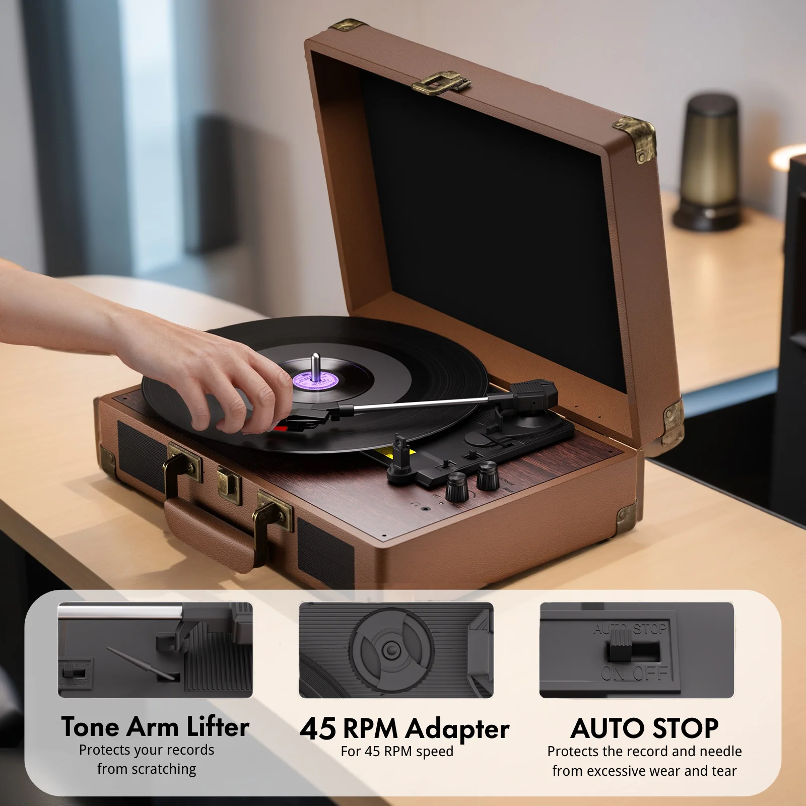

MAIO Record Player, 3-Speed 33/45/78RPM Vinyl Spinner with 2 Built-in Stereo Speakers, Headphone Jack