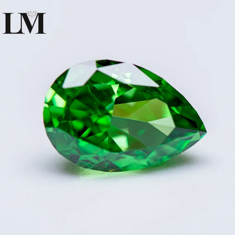 High Carbon Diamond Cubic Zirconia Pear Shape Green Color 4k Crushed Ice Cut Extremely Shiny Quality Synthetic Cz Gems Jewelry