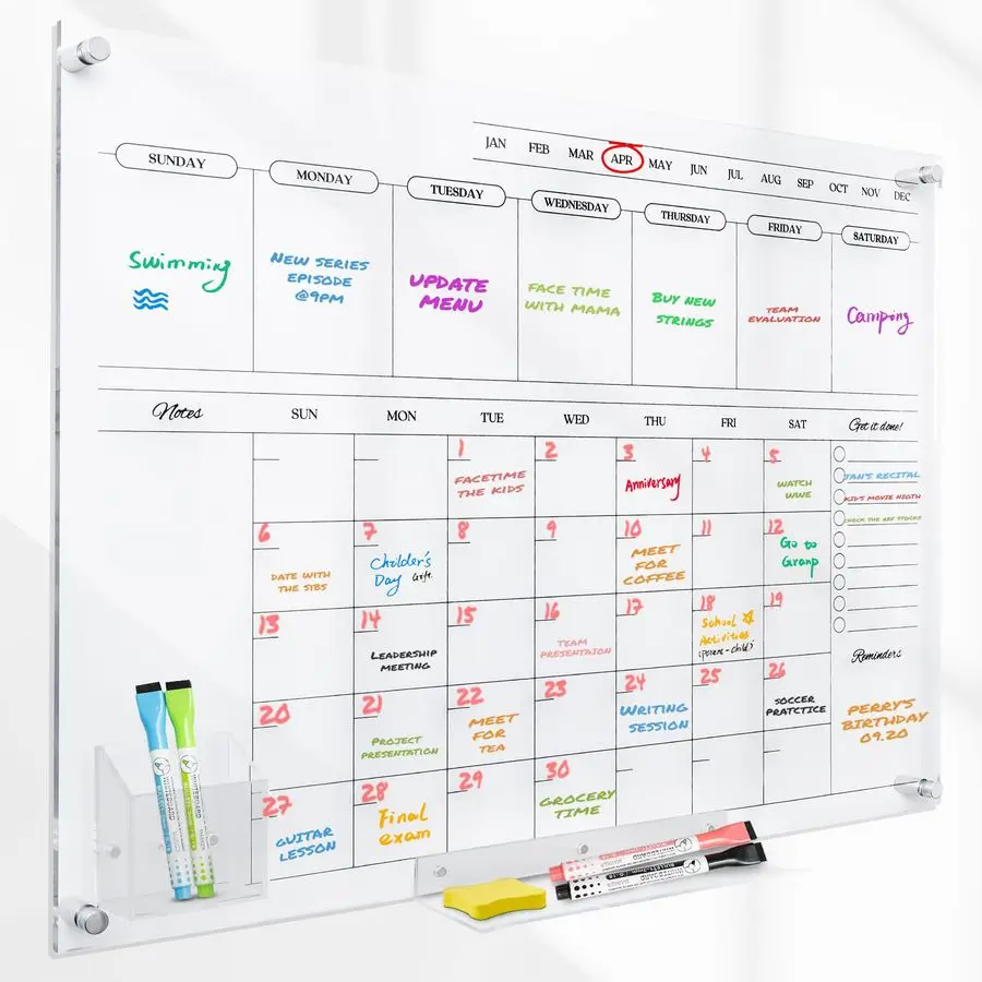 

Calendar for Wall 24x18 Wall Calendar, Dry Erase Calender, Clear Calendar for Wall, Includes Magnetic Pen, Tray Holders, 4 Marke