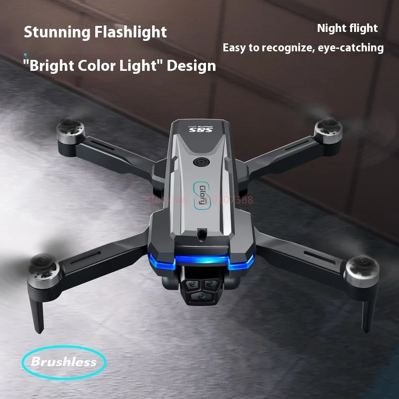 Drone Triple Kamera HD S8S Fotografi Udara Quadcopter Brushless Kendali Jarak Jauh Mainan Pesawat dengan Penghindaran Aliran Optik
