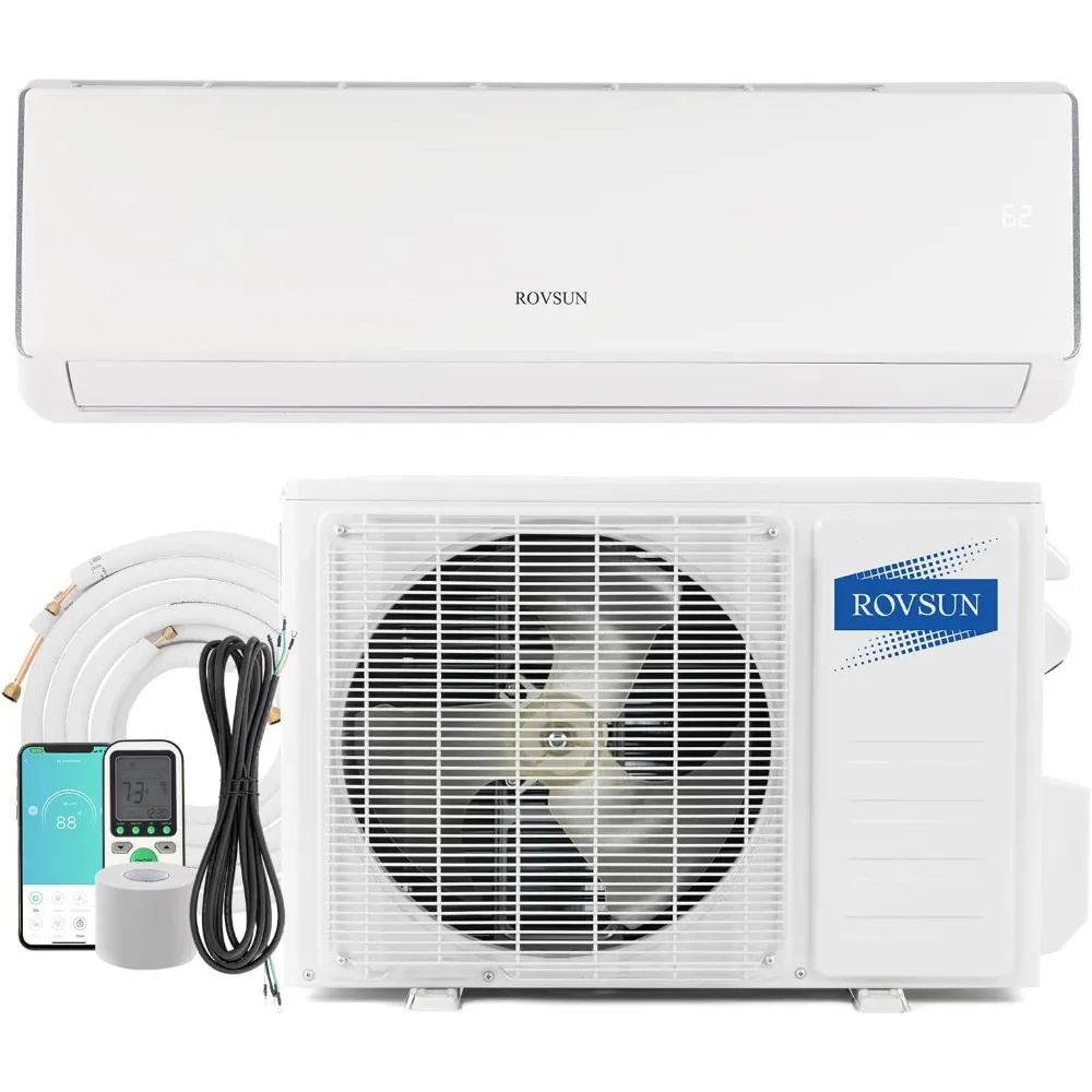 11000 BTU Wifi Enabled Mini Split Air Conditioner & Heater, Inverter Bezkanałowy moduł ścienny AC z wstępnie naładowanym skraplaczem, pompa ciepła