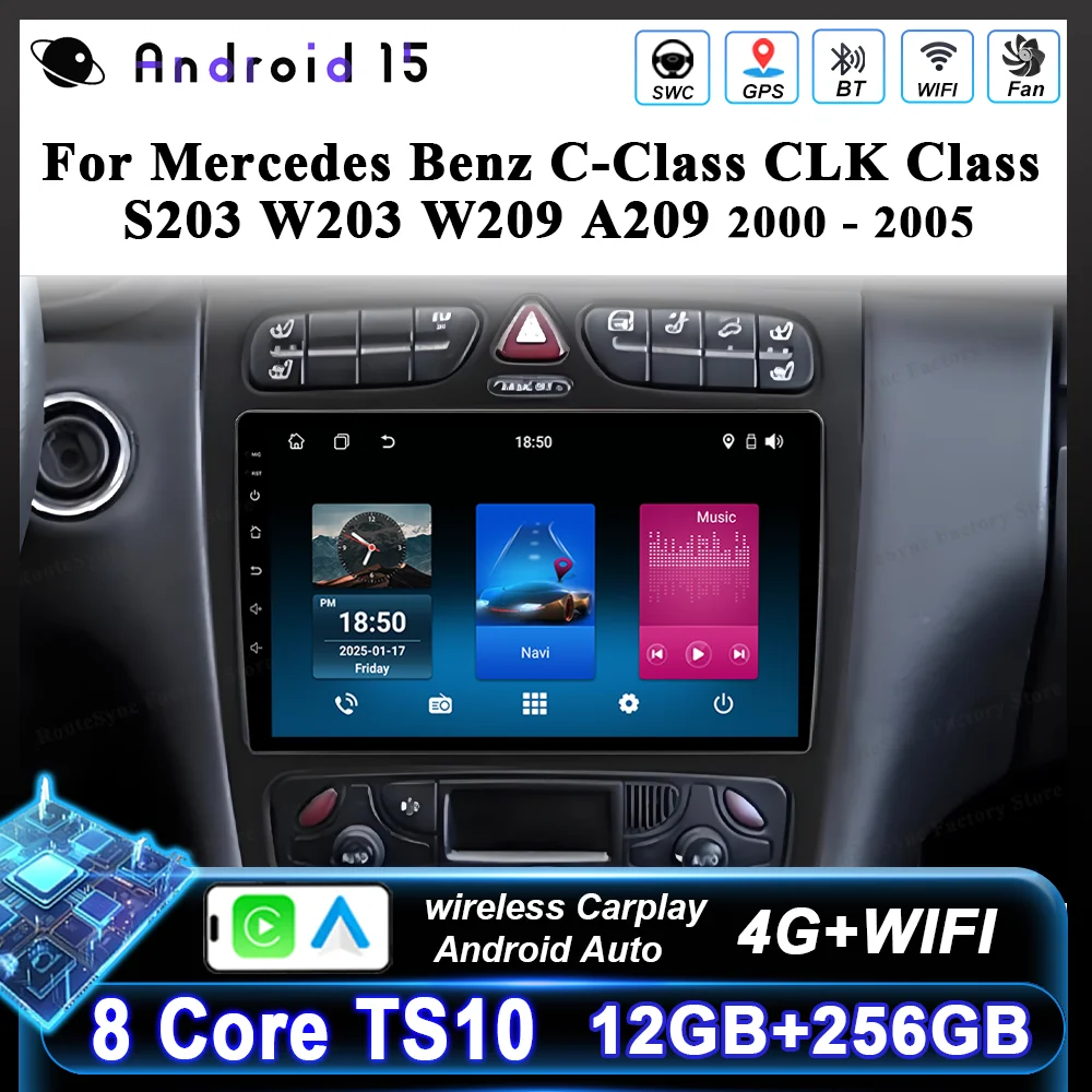 

Android 15 For Mercedes Benz C-Class CLK Class S203 W203 W209 A209 2000 -2005 Auto Stereo Multimidia Video Player Carplay WIFI