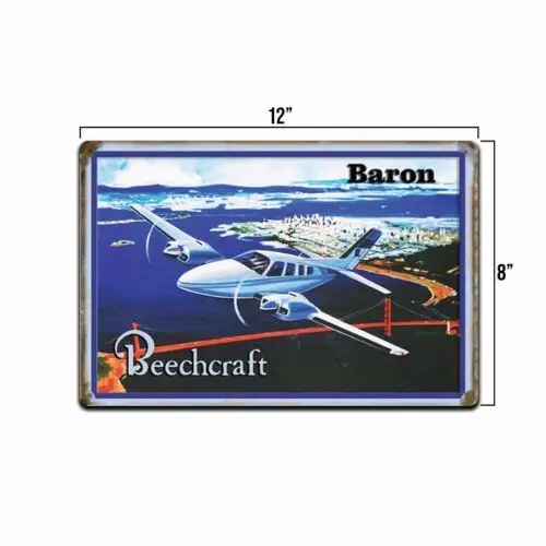 Beechcraft  Sign, Airplane Hangar, Retro Pilot General Aviation Airport Tin Sign