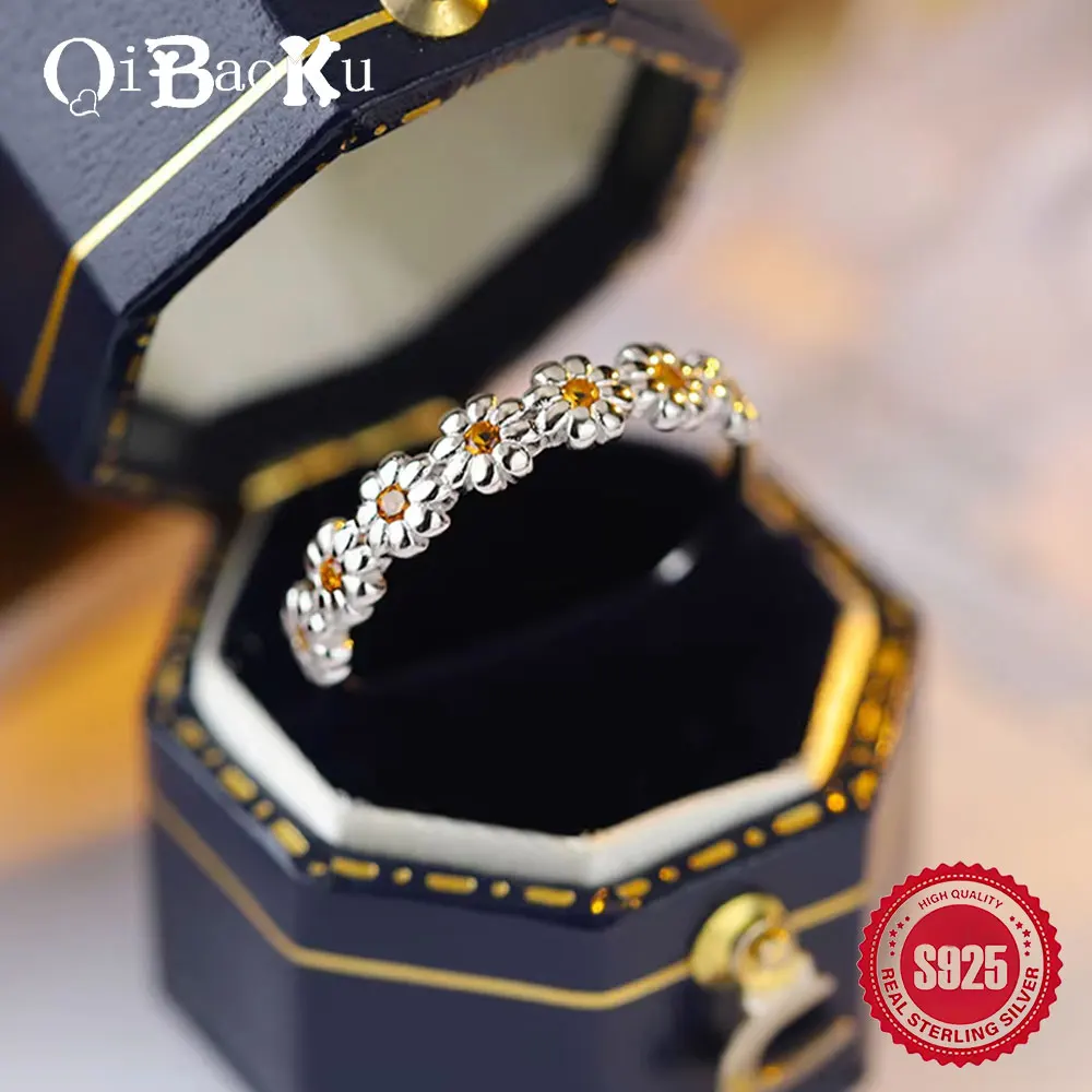 

S925 Sterling Silver Daisy Ring Fresh Style Delicate Shining Floral Design Dainty Jewelry, Ideal for Daily Wear or Gifts