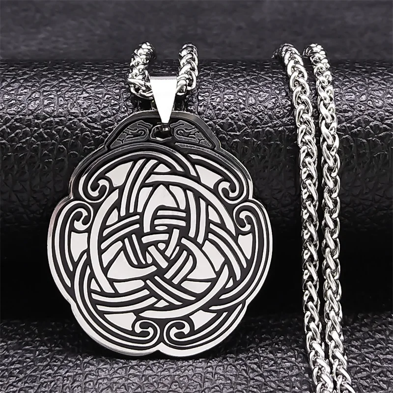 Celtic Irish Knot Pendant Necklace for Women/Men Stainless Steel Silver Color Amulet Chain Necklaces Jewelry collier femme N3423