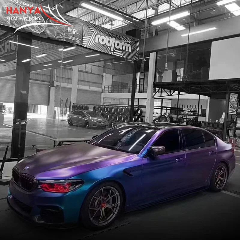New Product 1.52*18m Matte Car Body Wrapping Chameleon Pearl Vinyl  Purple to Blue