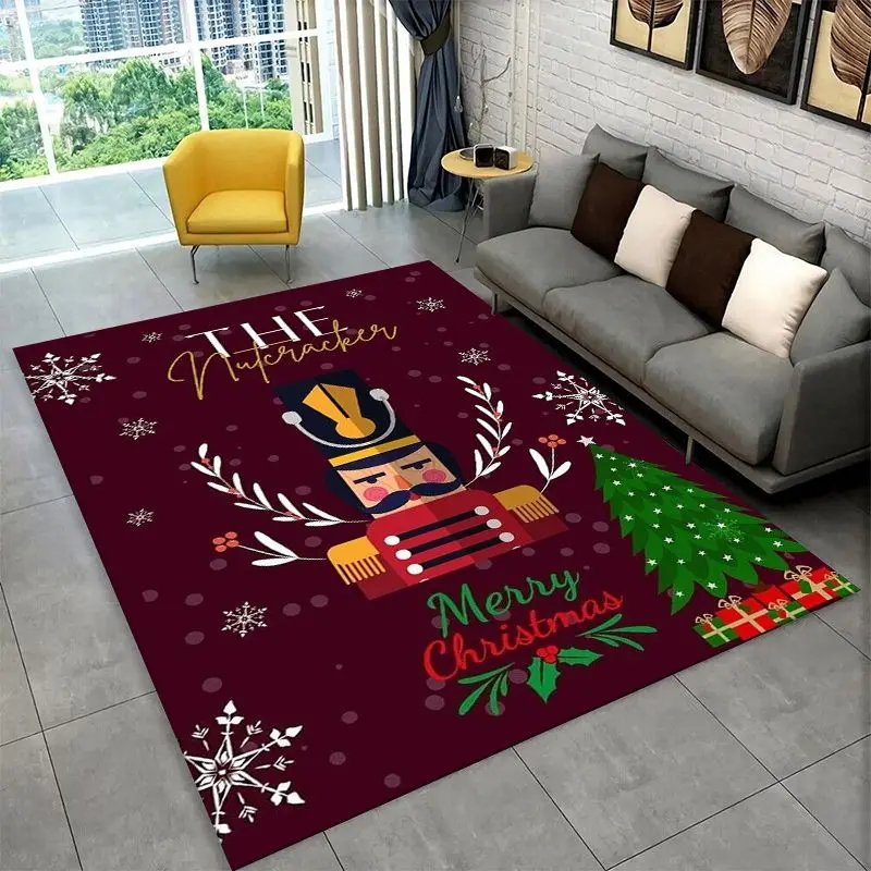 Cartoon The Nutcracker Puppet Merry Christmas Large Area Rug Non-slip Carpet for Bedroom Living Room Sofa Doormat Floor Mat Gift