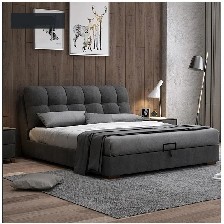 Home Modern Solid Wood Frame Fabric Double Bed 1.8 Meters Luxury Nordic Bed Bedroom Furniture Soft Bed