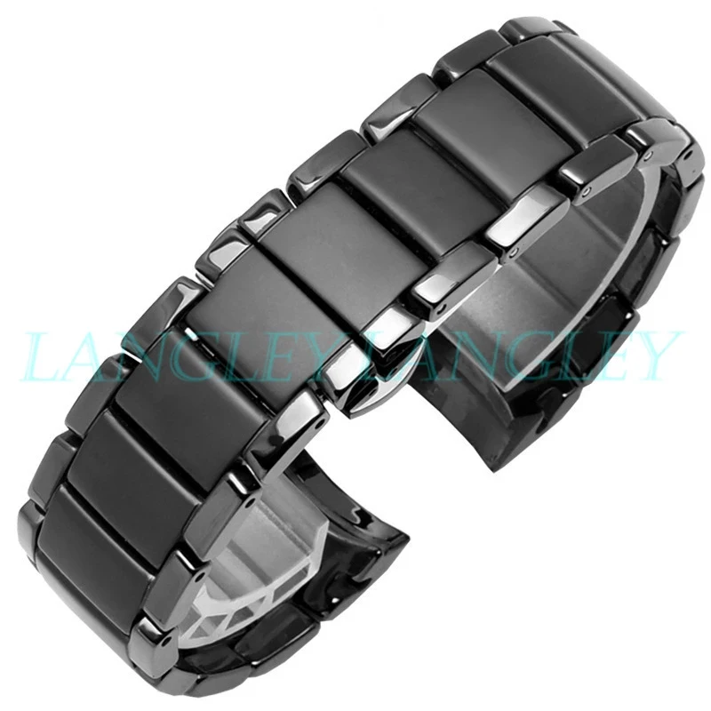 High Quality Matte Ceramic Watch Band For Armani AR1451 AR1452 Ceramic WatchStrap Women Men Bracelet Black Replacement 22MM 24MM