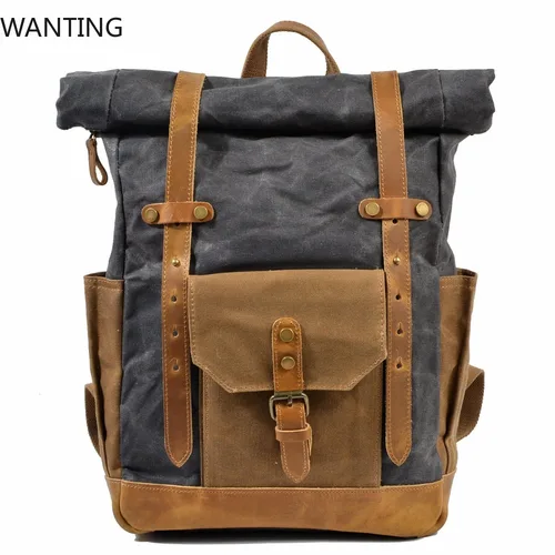 Nueva Mochila de lona encerada para hombre, Mochila escolar para ordenador portátil, Mochila Vintage para mujer, Mochila para hombre, Mochila femenina 2020