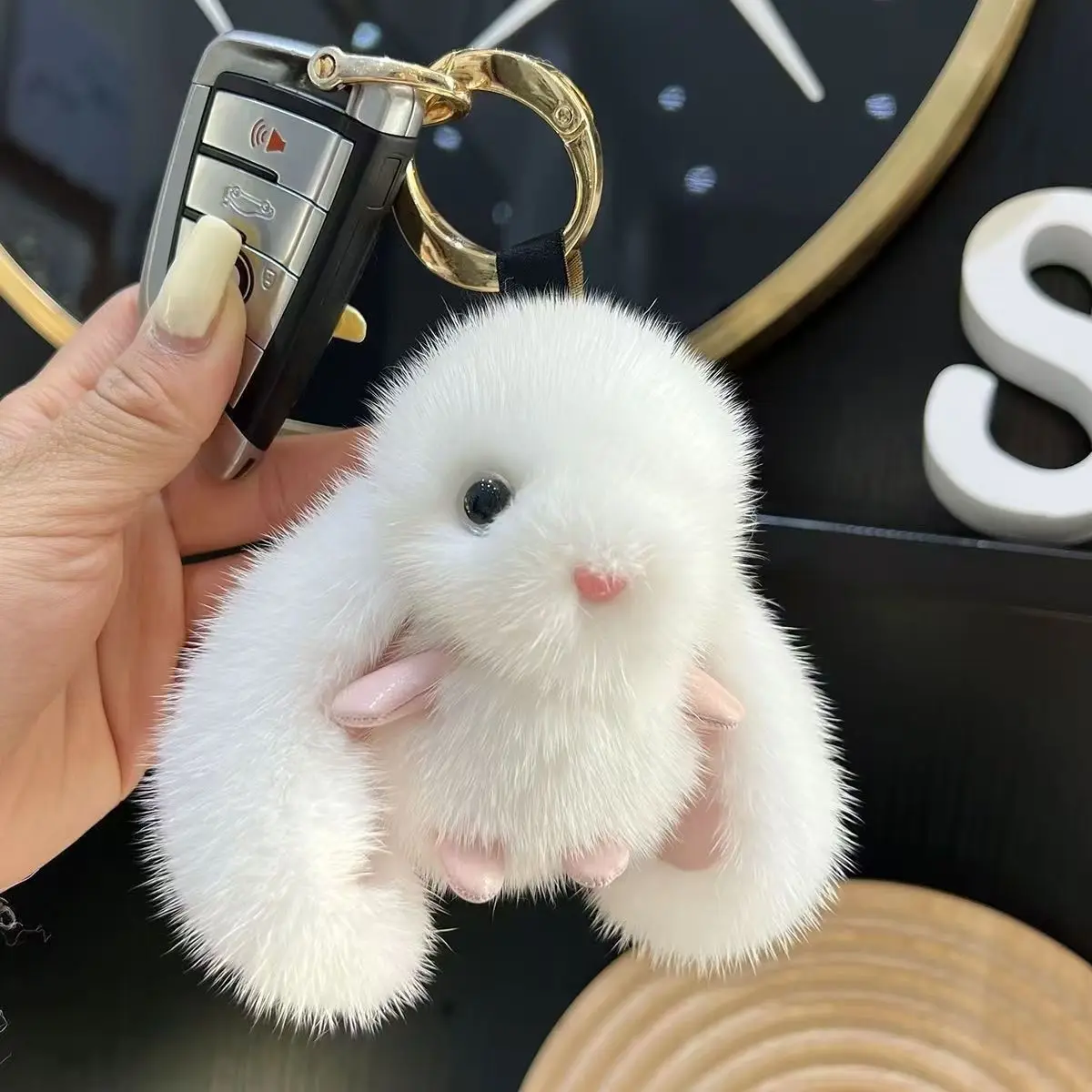 

New mink fur cute little white dog little rabbit plush pendant bag hanging decoration popular versatile keychain pendant