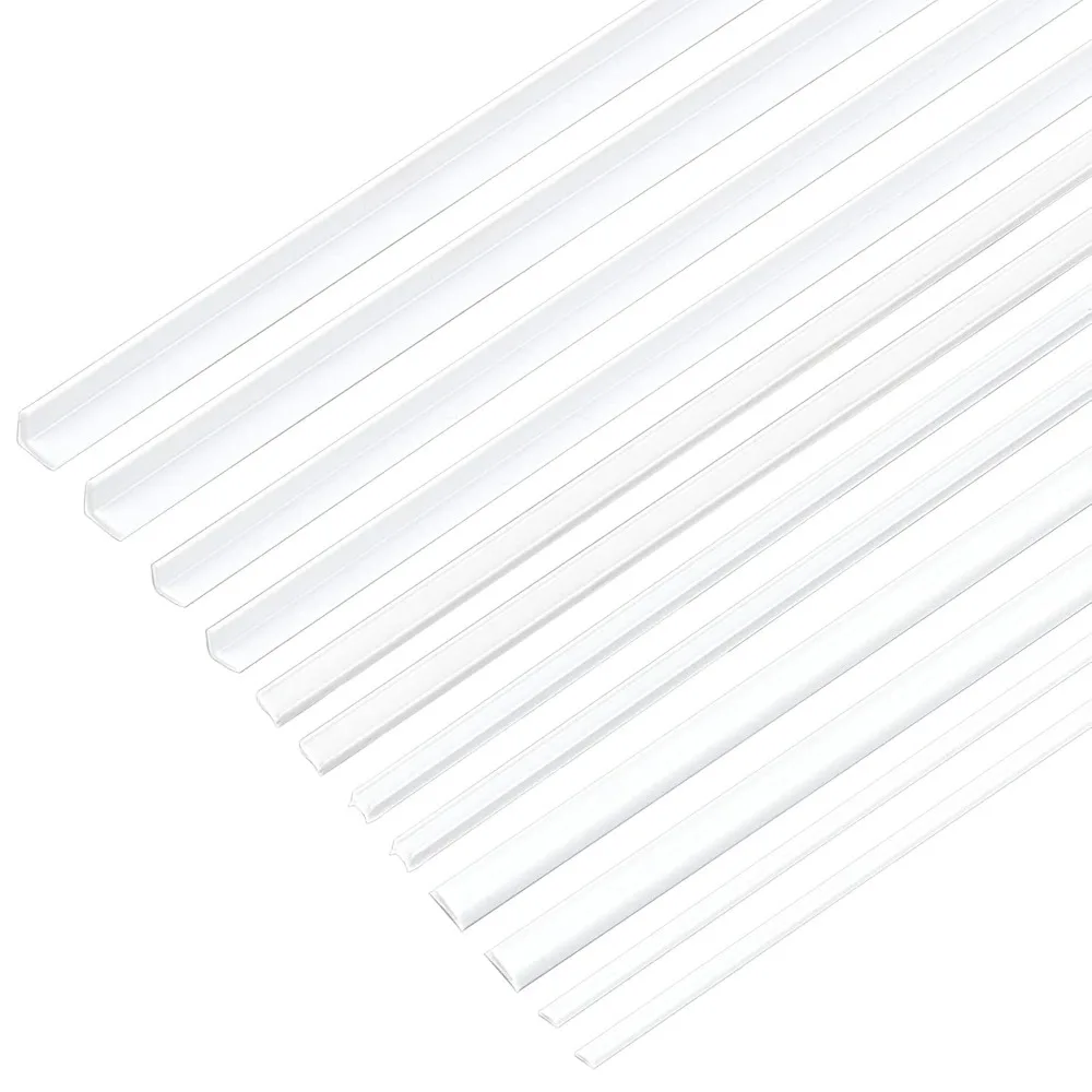 40pcs 6 Styles ABS Plastic Bar Rods White ABS Plastic L-shaped Tube I-shaped Tube Half-round Tube for DIY Sand Table