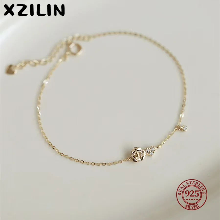 

XZiLin Korea Hollow Zircon Flower Bracelet S925 Sterling Silver Plating 14K Gold Bracelet for Women Temperament Jewelry Gift